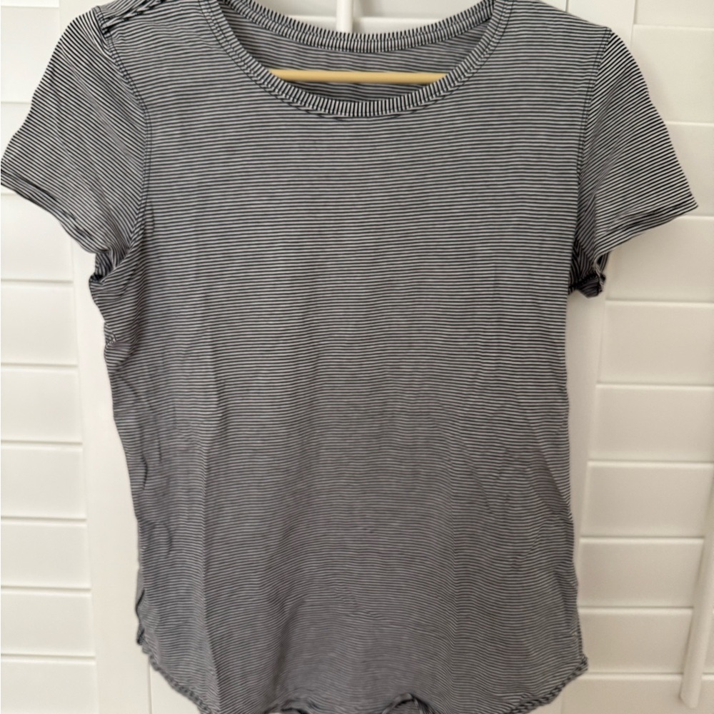 lululemon athletica Black and White Striped Love Crew tee